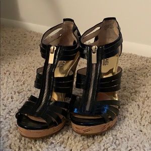 Michael Kors Crinkled Patent Zipper Strap Heels